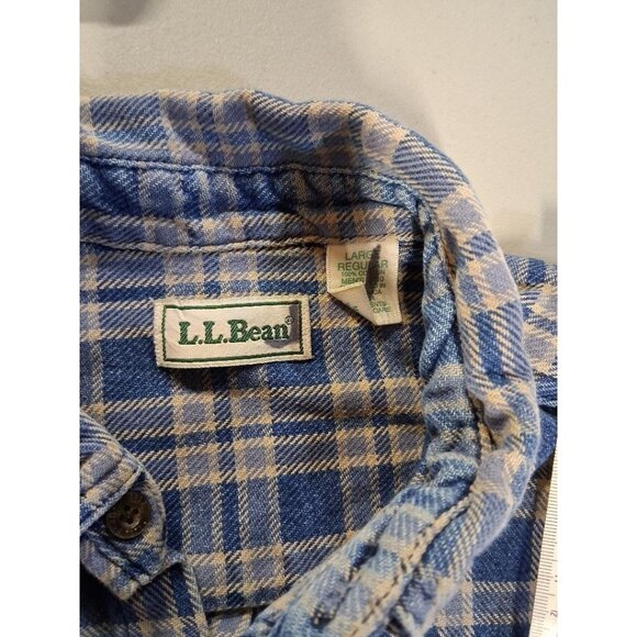 L.L. Bean Mens Large Regular Blue & Tan Plaid Button-Up Shirt 100% Cotton Casual - Picture 5 of 6
